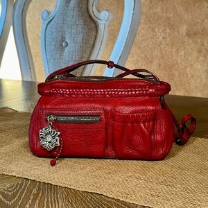 Brighton Red Croc Pebbled Leather Crossbody